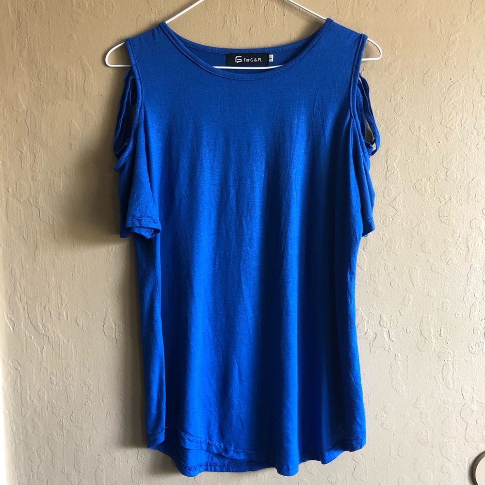 Blue Cold Shoulder Top